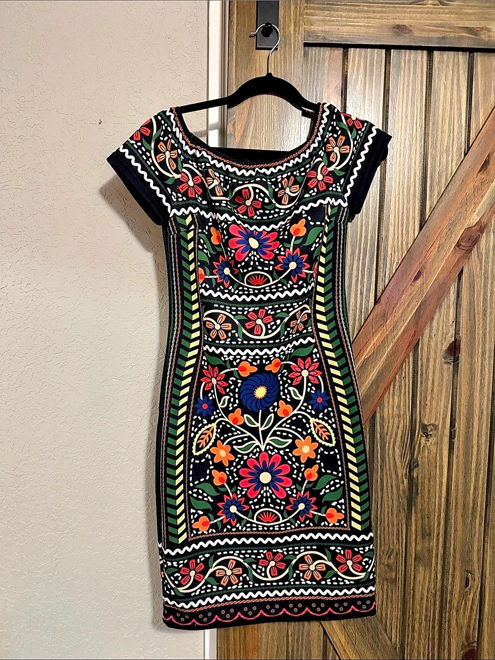 Floral Mini Dress in Black authentic Mexican dress